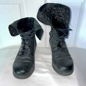 Distressed lace up combat boots